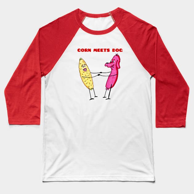 Corn Meets Dog Baseball T-Shirt by ConidiArt